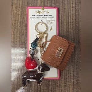 Piper K Brown Mini Bag Dog and Red Heart Keychain
